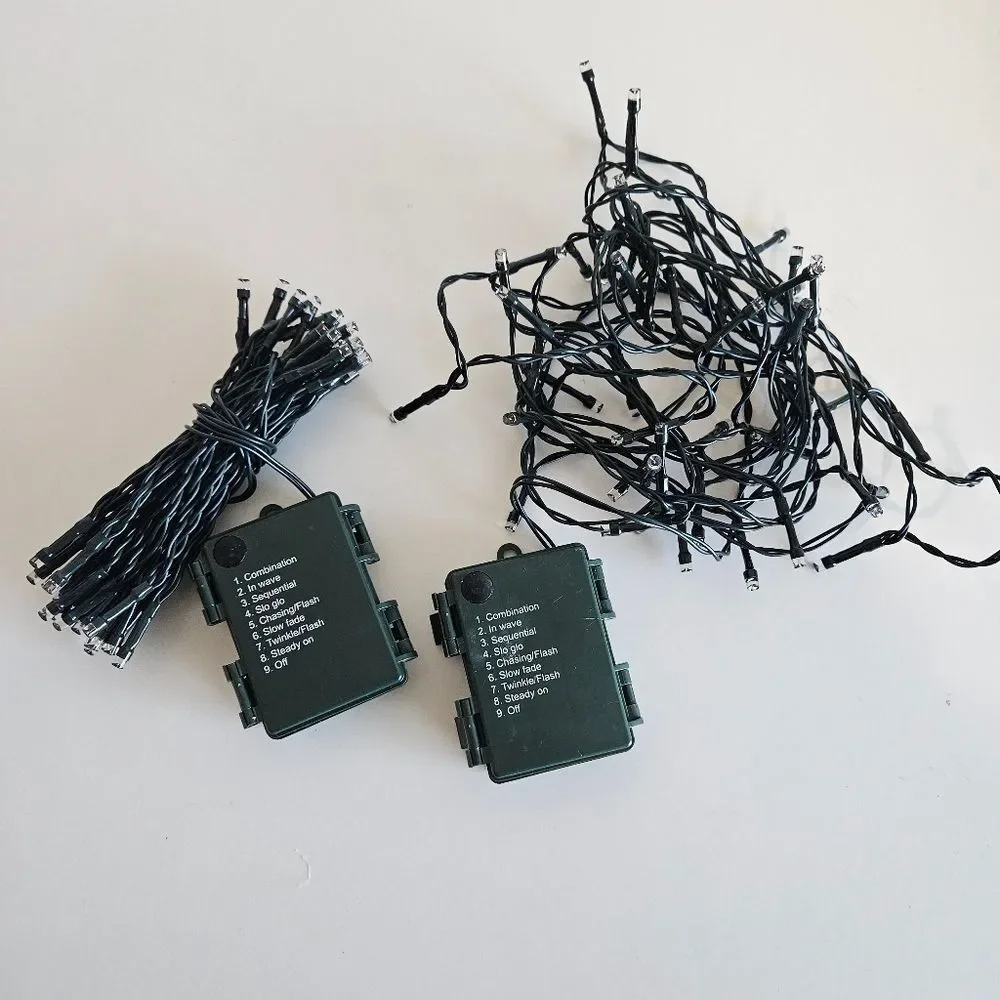 Set of String Lights Battery Operated 50 Warm White LEDs 16.5ft Dsrk Green Wire